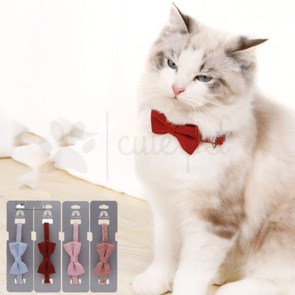 Pet Cute Plaid Bowknot Dog Collar Adjustable Cotton Small Medium Dogs Collars Striap Puppy Cats Bow Tie Necklace Pets Accessories collar dog bell cat bow tie small Teddy short necklace neck jewelry ring