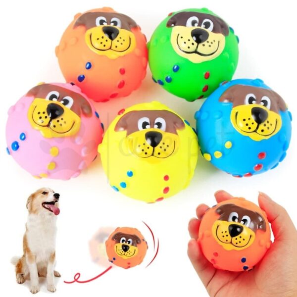 PETS Cute Pet Puppy Dog Face Ball Molar Throwing Training Soft Squeak Sound Play Toy Cat Dog Toys Soft Rubber Dog Cartoon Face Chew Squeaker Squeaky Toys Molar Bite Rubber Ball Bouncing Pets Cat Dog